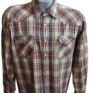 Men's XL Vintage Flannel Western Shirt 1980's Plaid Snap Lariat Hong Kong
